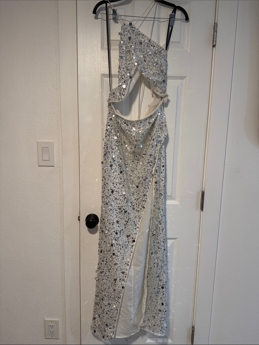 Silver Sequin Cutout Evening Gown